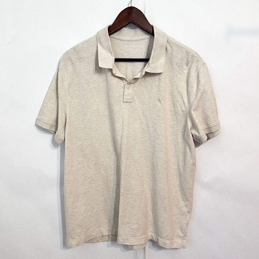 Banana Republic Men's Polo Shirt Organic Cotton Size L Short Sleeve Beige